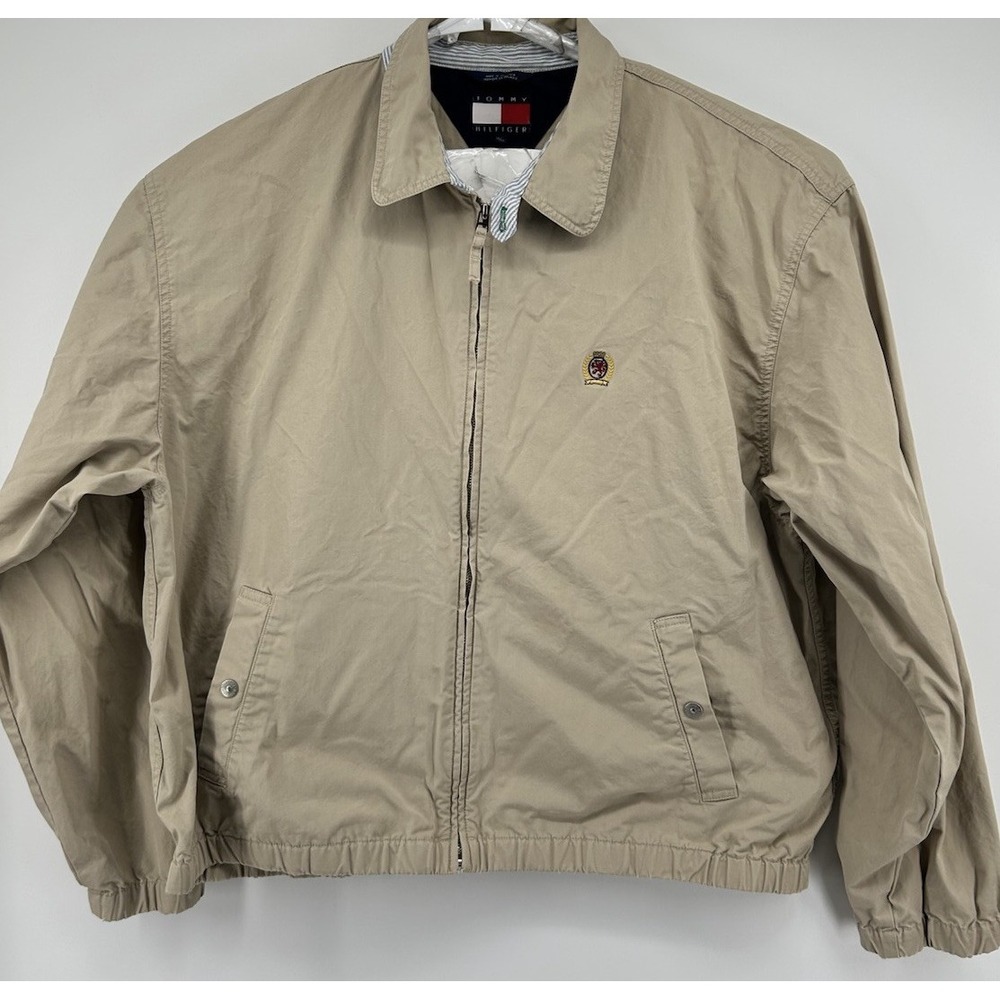 Tommy Hilfiger Vintage 1990's‎ Khaki Jacket Full Zip Long Sleeve Cotton Men's XL